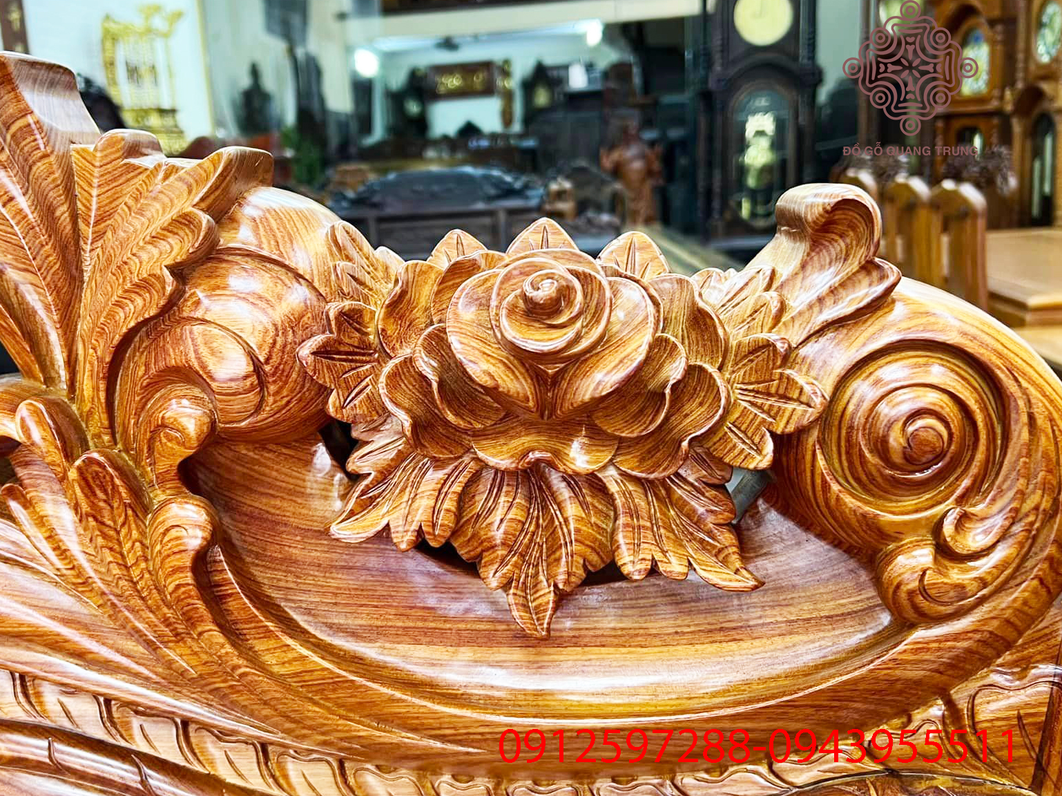 Bộ bàn ghế Louis Hoàng Gia tân cổ điển gỗ hương đá 10 Món