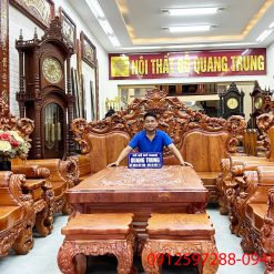 Bộ bàn ghế Louis Hoàng Gia tân cổ điển gỗ hương đá 10 Món