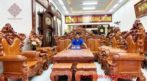 Bộ bàn ghế Louis Hoàng Gia tân cổ điển gỗ hương đá 10 Món