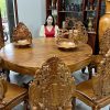 Bộ Bàn Ăn Liền Tấm Liền Khối Siêu Khủng Gỗ Gõ Đỏ