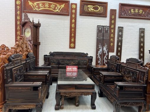 Bộ bàn ghế Phùng Dung gỗ mun hoa Lào bộ 10 món