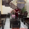 Bộ bàn ghế Như Ý Cuốn Thư gỗ mun hoa Lào đoản 2m37