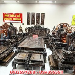 Bộ nghê bảo đỉnh mun hoa Lào cột 18 bộ 17 món
