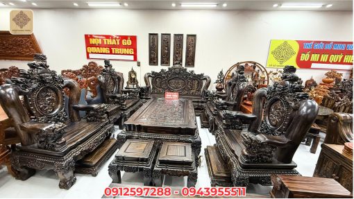 Bộ nghê bảo đỉnh mun hoa Lào cột 18 bộ 17 món