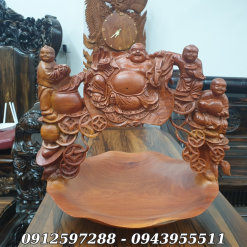 Giỏ đựng hoa quả chạm khắc phật Di Lặc gỗ hương đá