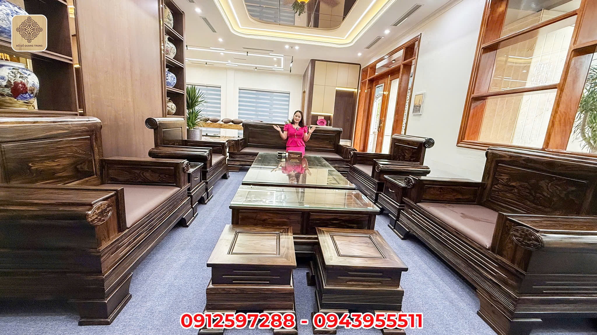 Bộ bàn ghế Sofa Thượng Hải gỗ Mun Hoa Lào Đoản 2m6, 11 món