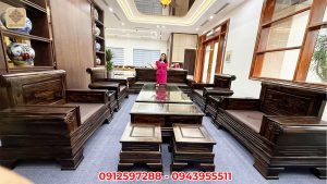 Bộ bàn ghế Sofa Thượng Hải gỗ Mun Hoa Lào Đoản 2m6, 11 món