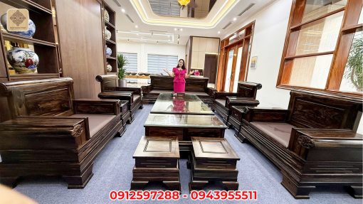 Bộ bàn ghế Sofa Thượng Hải gỗ Mun Hoa Lào Đoản 2m6, 11 món