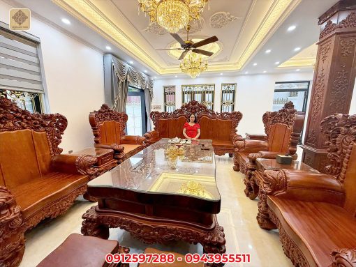 Bàn giao Bộ Bàn Ghế Louis Hoàng Gia Tân Cổ Điển Gỗ Gõ Đỏ