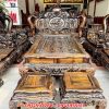 Bộ bàn ghế Nghê Bảo Đỉnh Nghê 5 đầu gỗ mun hoa Lào cột 16, bộ 12 món